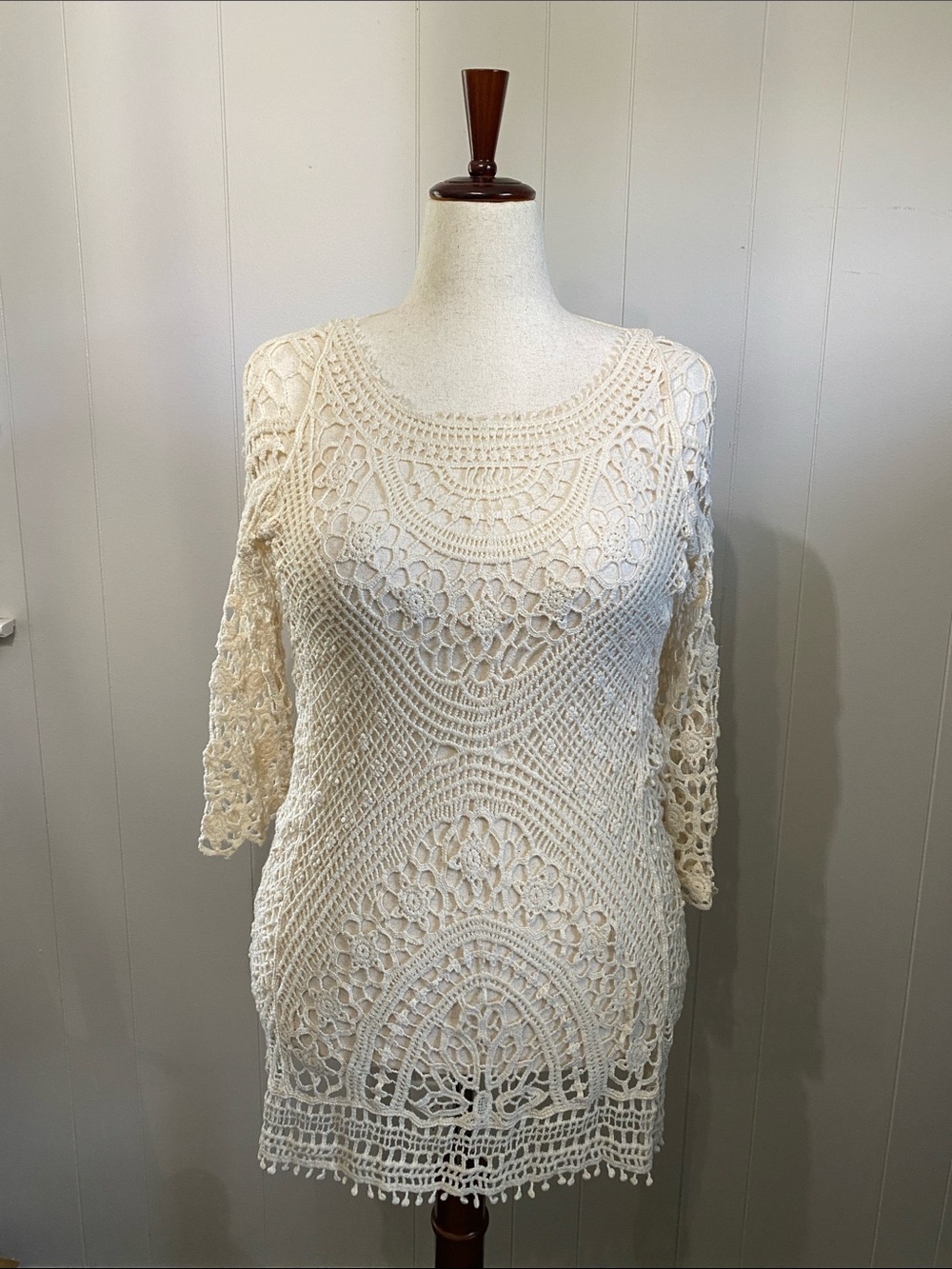 Crochet Lace Tunic Top in Cream